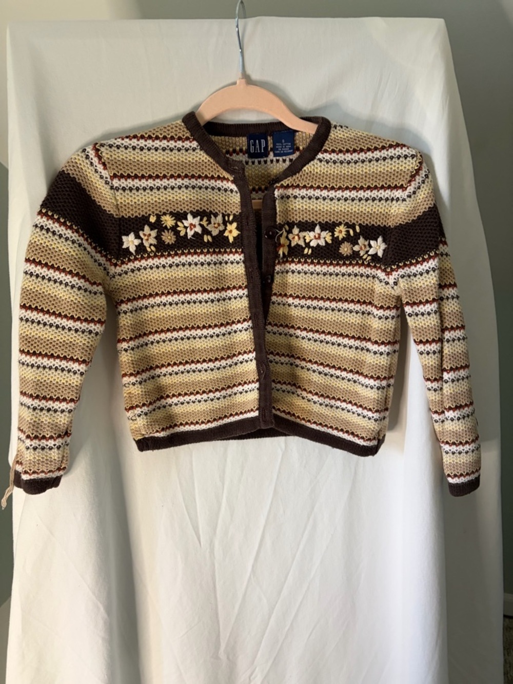 Vintage GAP Striped Knit Cropped Cardigan in Brown, Cream & Yellow